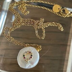 JK NY Simulated Pearl Initial Necklace Q